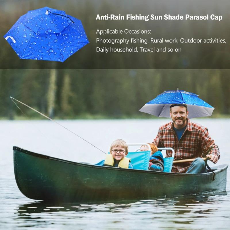 Oversized Hands-Free Umbrella HatAdjustable Sun Rain Cap,7-Rib Anti-UVWaterproof Headwear for Fishing Gardening GolfSunshade Outdoor
