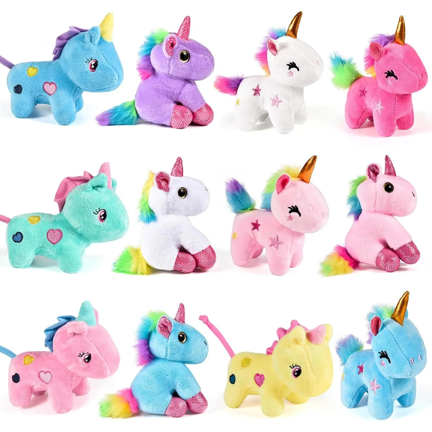 12Pcs Mini Unicorn Plush Stuffed Animals, Unicorn Party Favors Keychains for Girls Birthday, Easter Basket Stuffers, Easter Egg Fillers, Classroom Rewards Carnival Prizes Goodie Bag Stuffersfidget toys