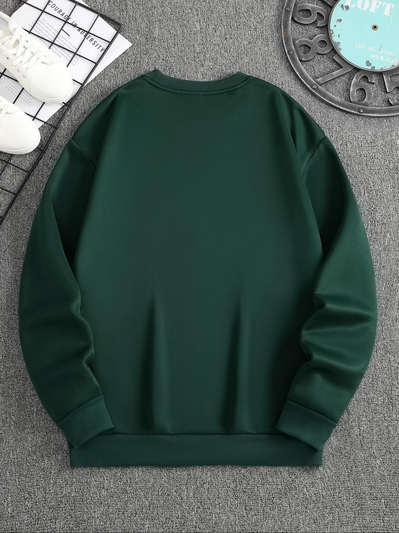 Men's Cat Print Drop Shoulder Thermal Lined Cute Cozy Sweatshirt, Regular Fit Casual Long Sleeve Round Neck Pullover for Fall & Winter, Fashion Men's Top for Daily Wear, Graphic Sweatshirts