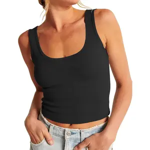 A pretty girl's wardrobe A sophisticated girl's wardrobe Artfish Women's Scoop Neck Sleeveless Knit Ribbed Fitted Casual Crop Tank Top