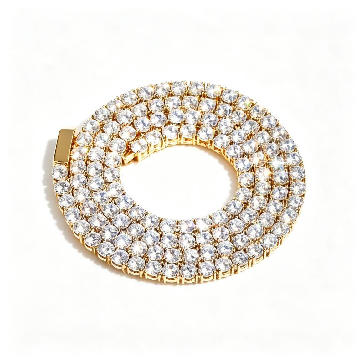 3/4/5MM Spring Buckle Iced Out Full Moissanite Tennis Chain Necklace – Gold Silver Color Hip Hop Jewelry Bling Men Women