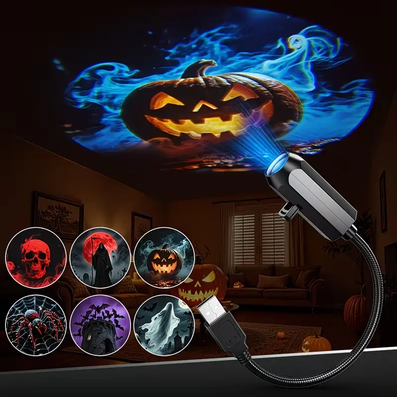 Halloween Projector, 6 Patterns USB Halloween Projector Lights, Background Decoration Light, Halloween Lights Indoor, Halloween Decorations Lights for Home Wall Decor
