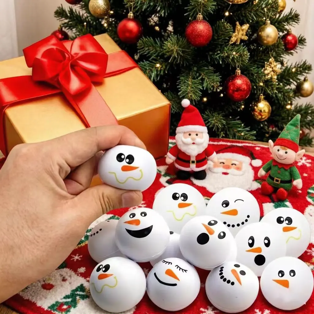 20pcs New 4cm PU Ball Christmas Snowflake Snowman Balls, Various Expressions, Holiday Decorations, Party Supplies, Gift Ideas