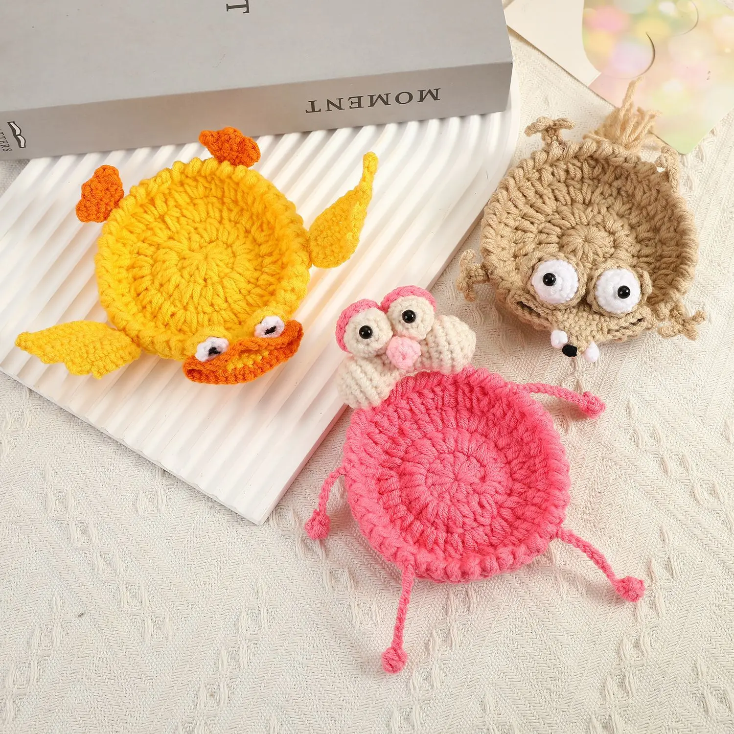 Handmade Crocheted Animal Shapes Coaster Set - Cute Kawaii Cartoon, Heat-Resistant Anti-Scald Table Mat, Non-Slip Absorbent, Fits Cups Mugs Glasses, Premier League Fan Home Kitchen Decor