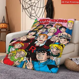 Archie Comics Holiday Cartoon Fleece Throw Blanket, Soft All Season Blanket For Sofa Bed Nap Office Car Travel Camping, Happy Holidays Archie Gang Retro Comic Character Collage Print Decor Blanket, Festive Christmas Gift For Vintage Archie Comic Fans Teen