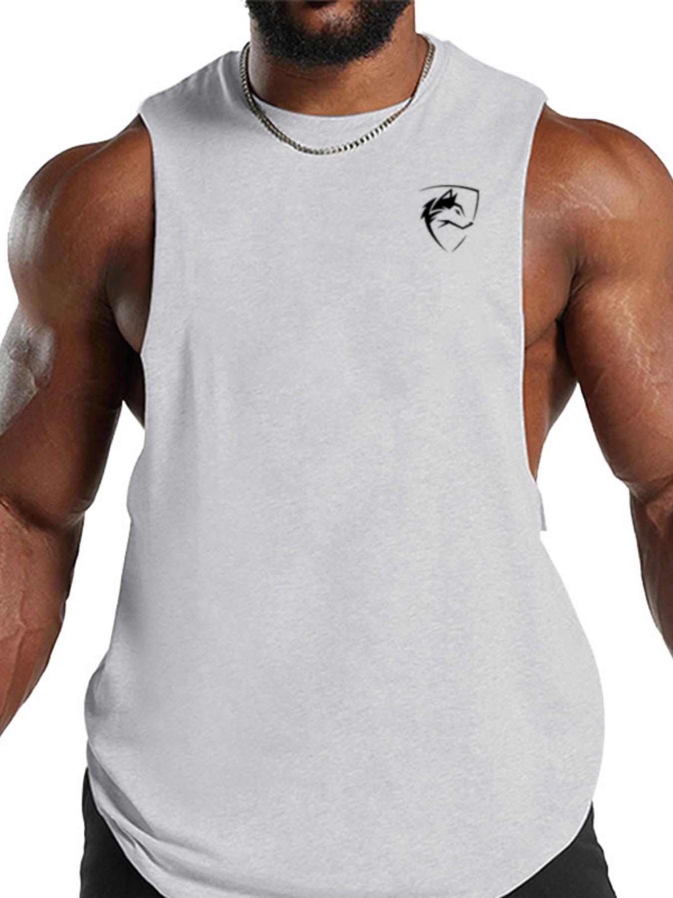 Men's Wolf Print Round Neck Tank Top, Regular Fit Casual Comfy Breathable Sleeveless Top for Summer, Men's Clothes for Gym Workout Running, Athletic Workout Clothing