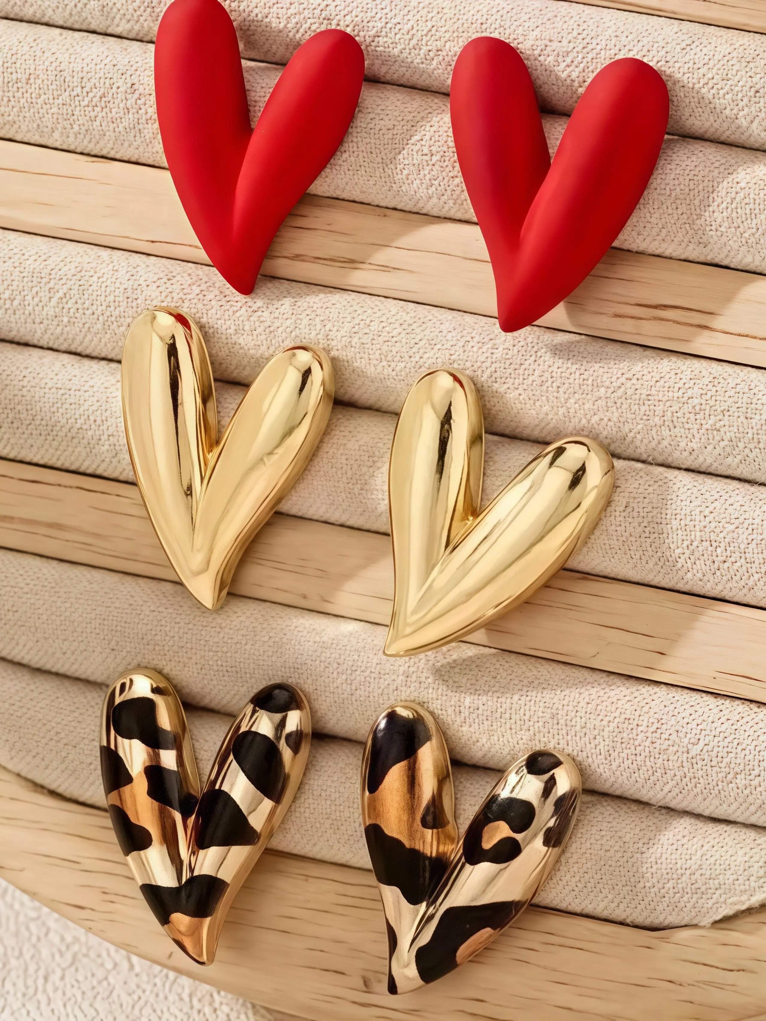 Elegant Enamel Leopard Print Heart Earrings Set, Perfect for Parties & Mother's Day Gifts, Stylish Jewelry for Women