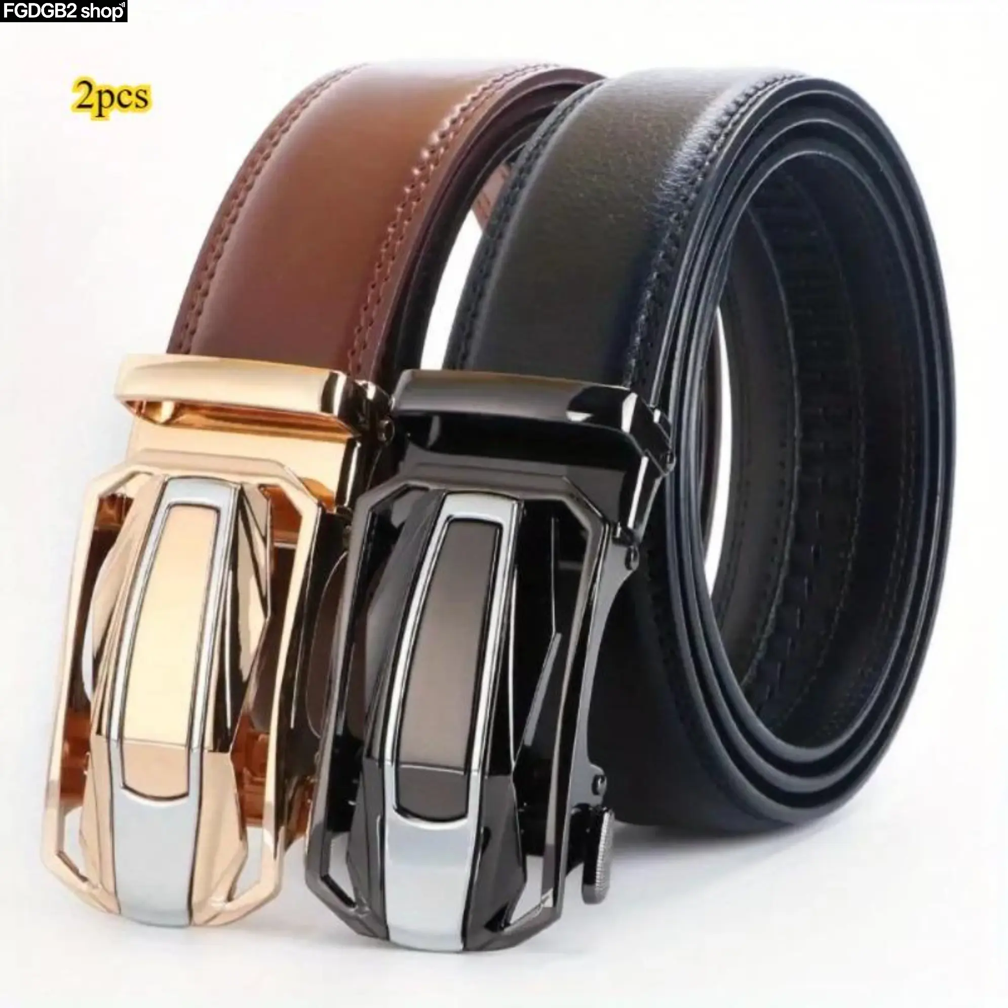 2-Pack Men’s Ratchet Belt with Automatic Buckle, Adjustable Slide Dress Belt for Men, Classic No-Hole Waist Belt for Casual, Business, Work, Formal Outfits & Everyday Wear