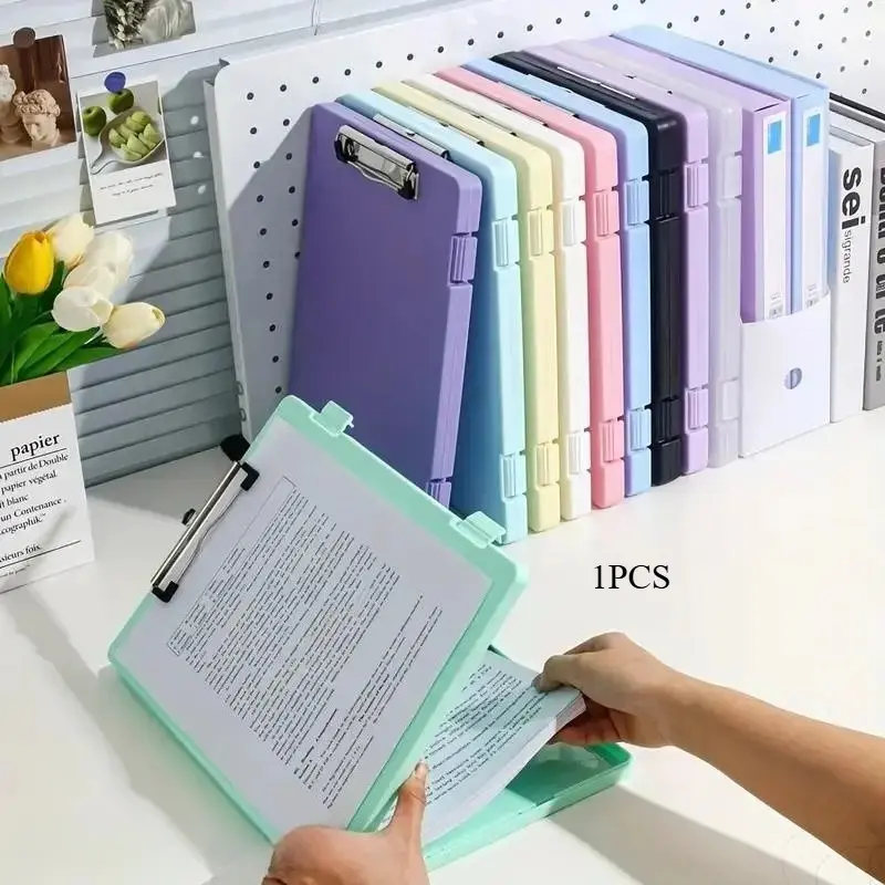 A4 File Storage Box with Pen Holder Desktop File Organizer for Office Supplies, Multi Purpose Document Holder for Home School Office Desk Organization, Space Saving File Folder Storage Caddy for Papers and Stationery