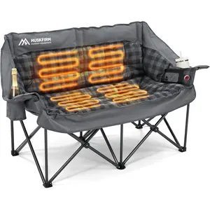 Heated Double Camping Chair, Oversized Camping Loveseat with 4 Heating Zones and 3 Temperature Settings, Portable Heated Double Chair  Outdoor Use(Battery Not Included)