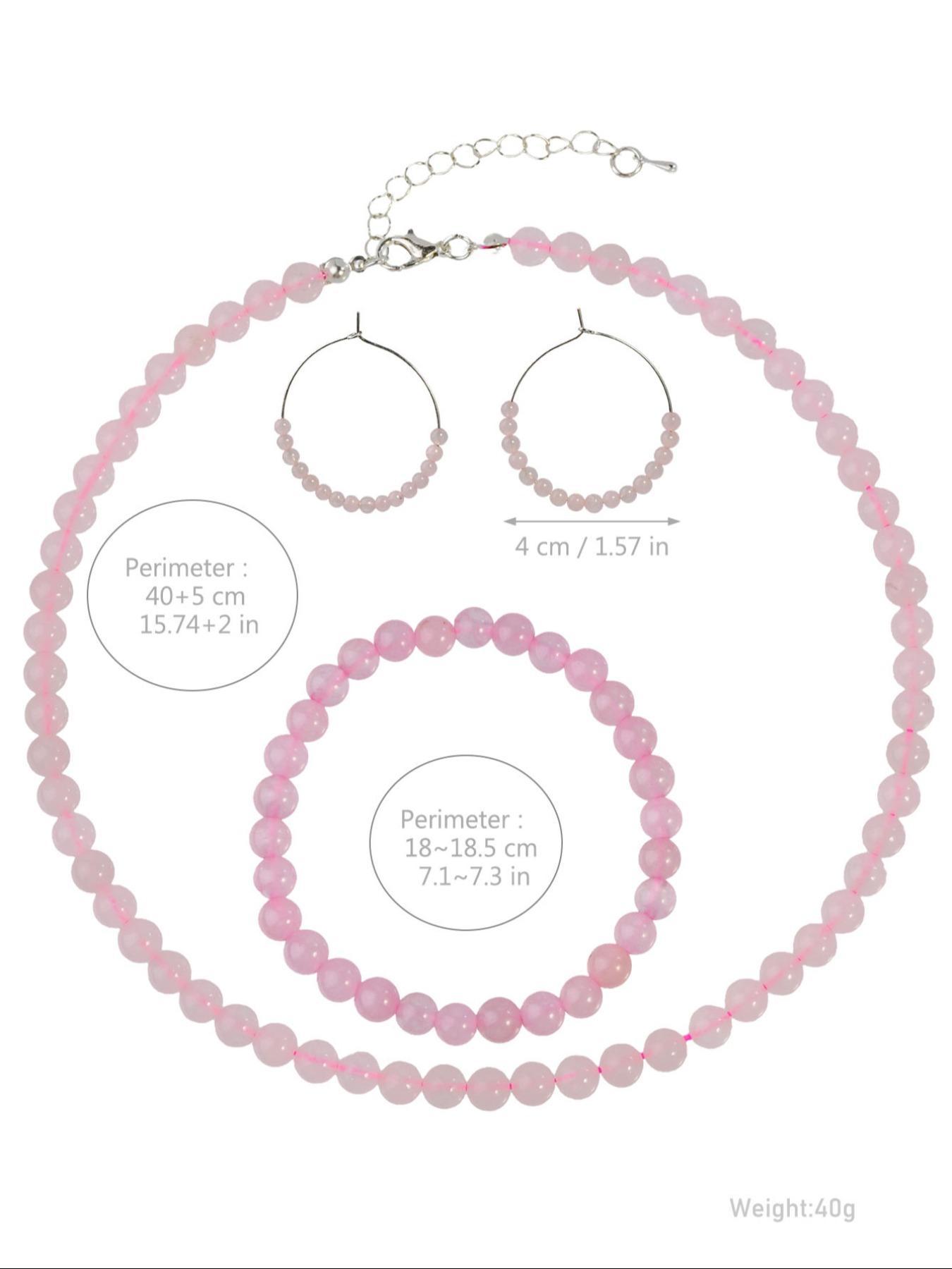 Fashion Simple Natural Pink Crystal Jewelry Set, Including Necklace & Earrings & Bracelet, Casual Jewelry Set for Women, Fashion Accessories for Party, Daily Clothing Decor