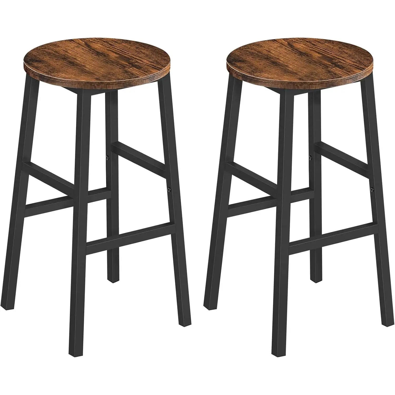 Bar Stools, Set of 2 Round Bar Chairs with Footrest, 24.4 Inch Kitchen Breakfast Bar Stools, Industrial Bar Stools, Easy Assembly, for Dining Room, Kitchen, Rustic Brown BAHR0201Z