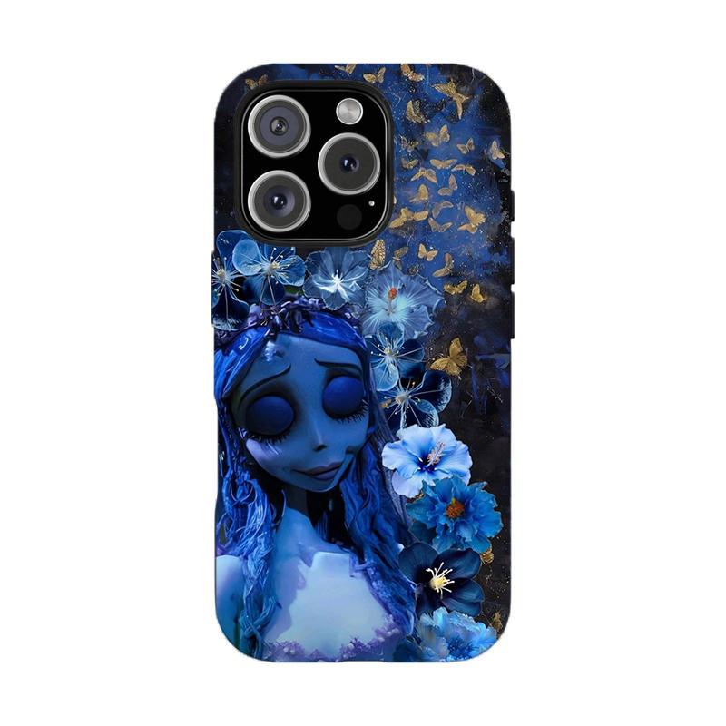 Y-Corpse Bride Patchwork Pattern Wall Paper phone case,Blue patchwork Phone Case，for iPhone 16 15 14 13 12 11 17Pro Max,for Samsung S25 S24 S23 S22 Ultra,Protective Cover,give her/him a gift for Christmas and Thanksgiving