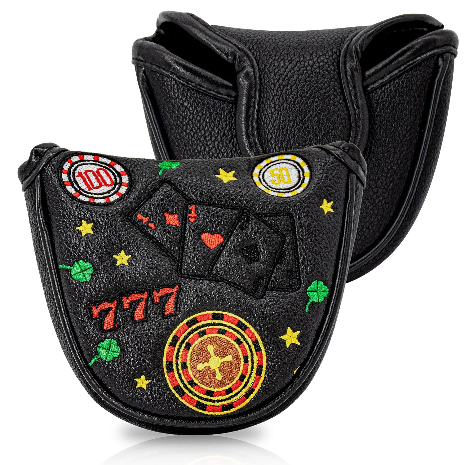 Lucky Element Embroidery Golf Mallet Putter Headcover, Waterproof PU, Anti-Collision, Stylish Golf Accessory for Men & Women