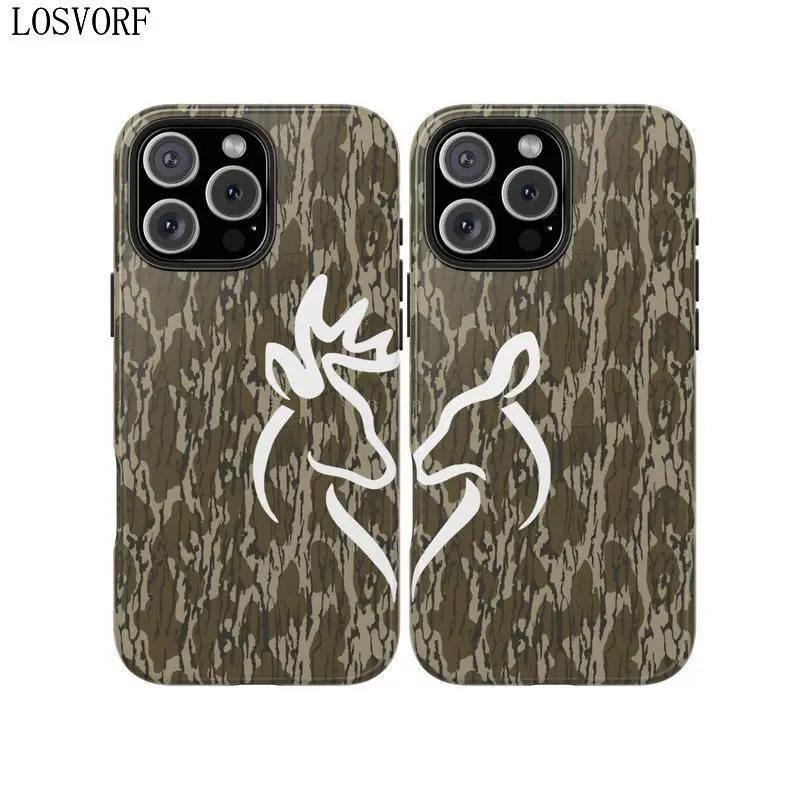 LOSVORF Vintage Buck and Doe Kissing Couple Camo Phone Case, bottomland Camo, Ol School Camo Aesthetic For iPhone