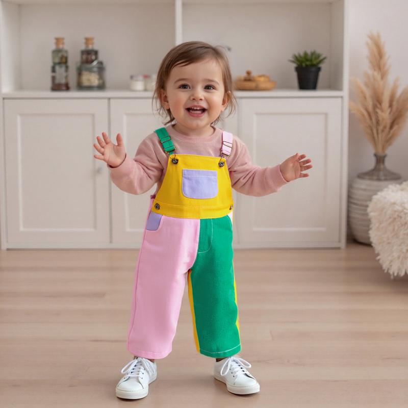 Toddler 90's Style Denim Overalls Babby Boy Girl Suspender Romper Dopamine Color Sleeveless Jumpsuit with Adjustble Shoulder Strap Baby Clothing Casual