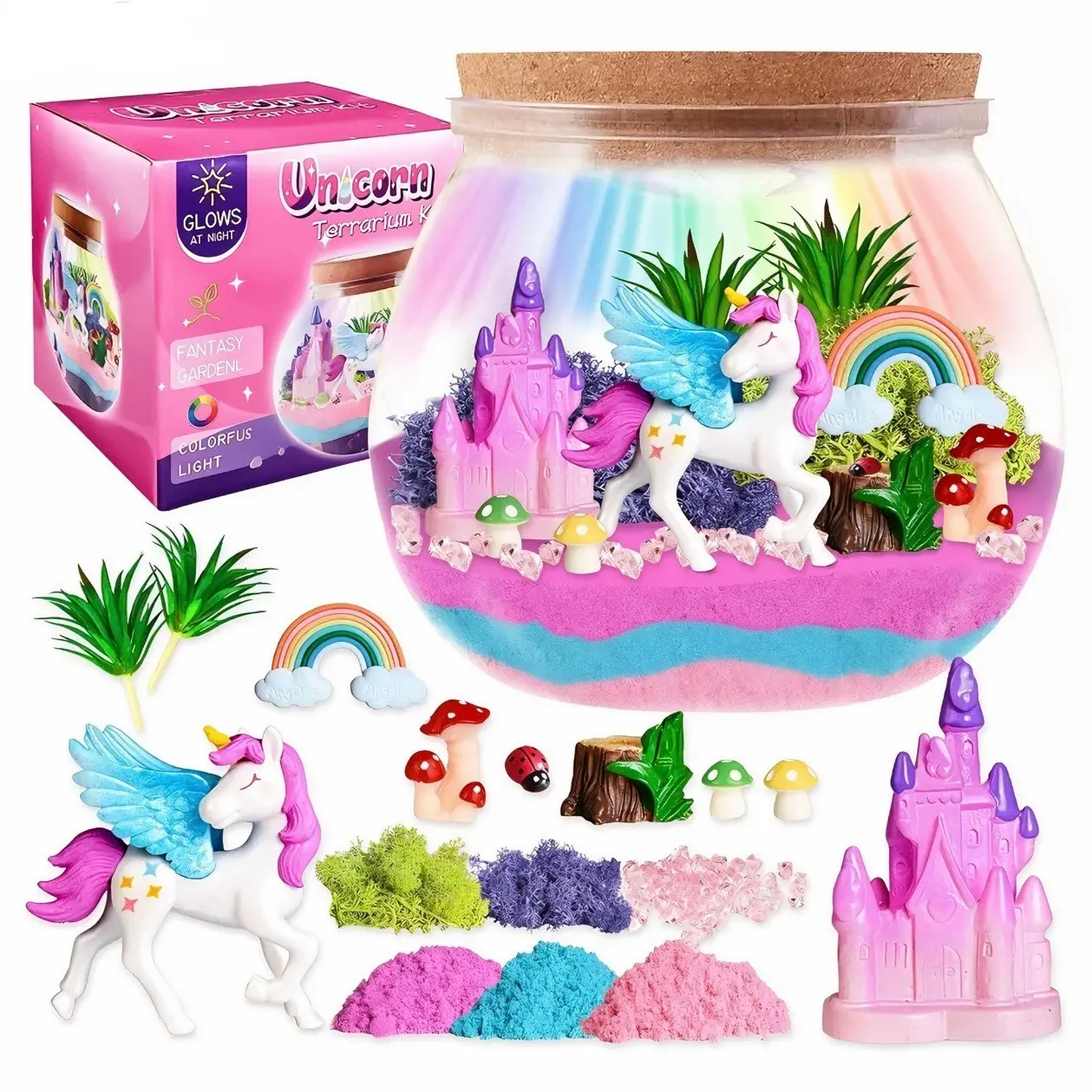 Unicorn Light-Up Terrarium Kit for Kids Birthday Gift for Girls Ages 4 5 6 7 8-12 Year Old - Unicorn Toys for Girls LED Night Light Birthday Gift DIY Arts and Crafts Kit for Kids