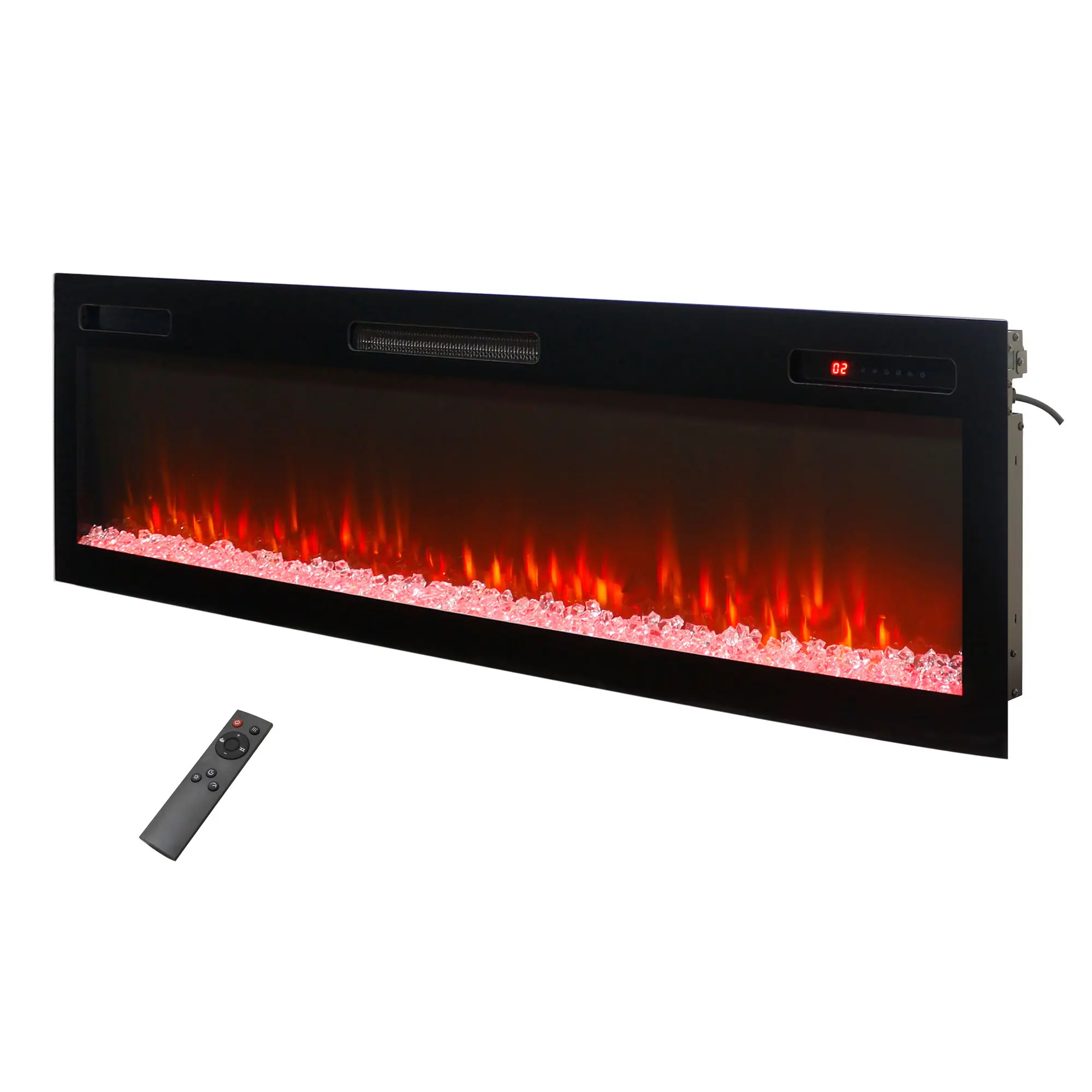 ARCH 62 Inch Recessed and Wall Mounted Electric Fireplace, Low Noise, Remote Control with Timer, Touch Screen, Adjustable Flame Color and Speed, 750-1500W, Antique Black, Antique Black Color Options, Tempered Glass+Sheet Metal+Plastic Material