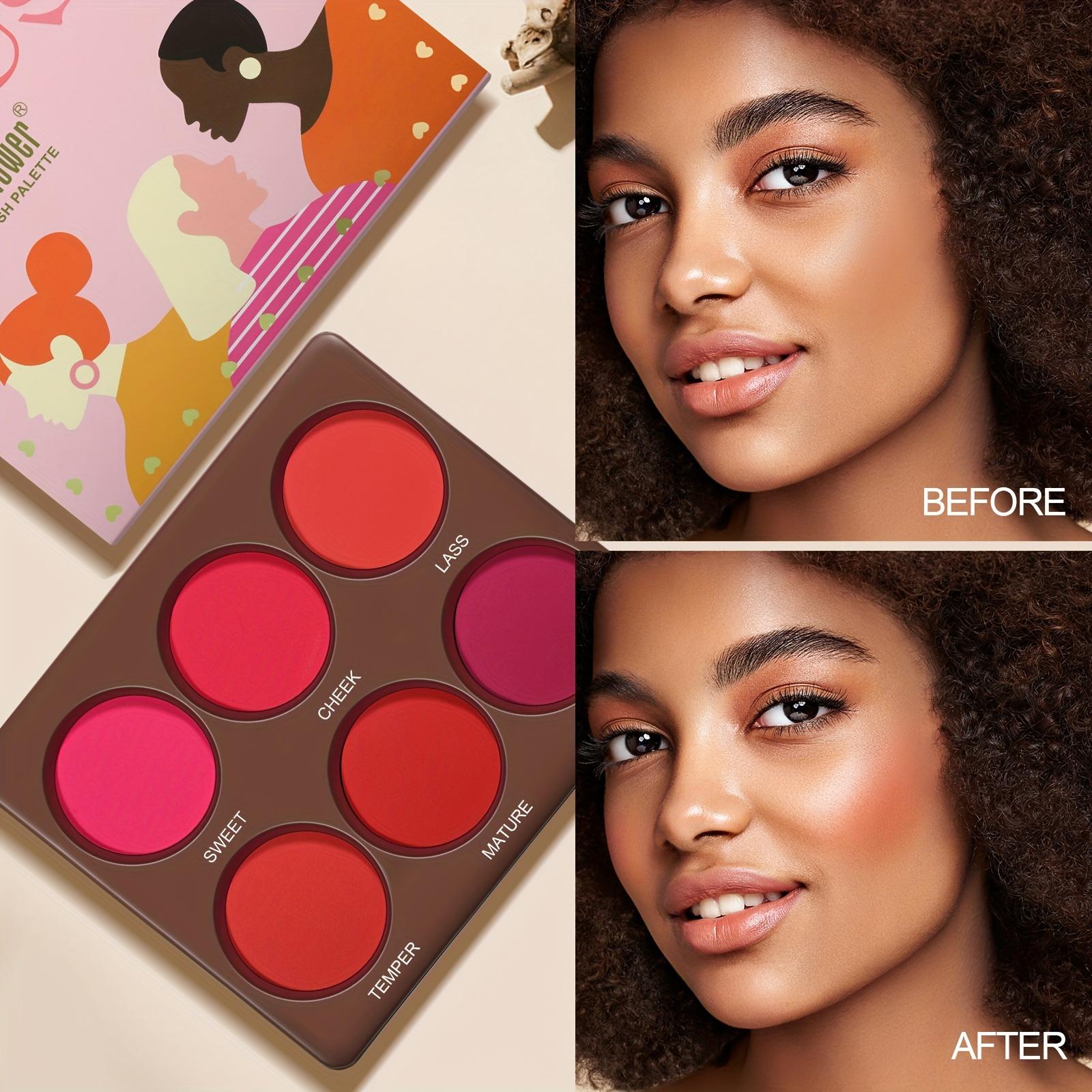 6-Color Blush Palette - Romantic Flower, Matte & Shimmer Powder, Buildable Coverage, 6 Shade Face Blush (Soft, Warm, Nude, Blush, Berry), Smooth Blendable for Light Beige Tones