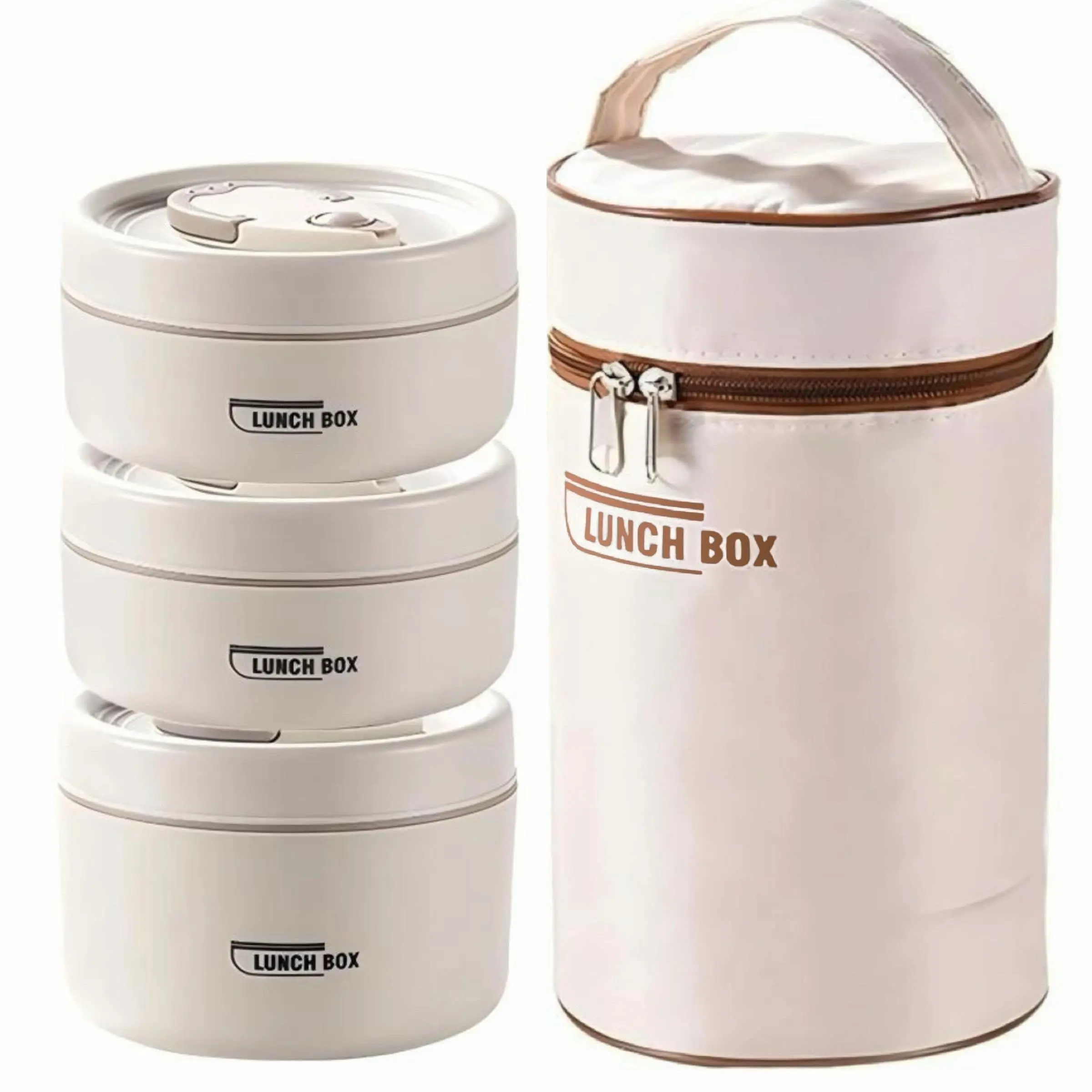 Portable Food Lunch Box Set with Insulated Lid, 3 Stackable Independent Containers, Suitable for Adults and Children, Convenient Meal Prep Solution