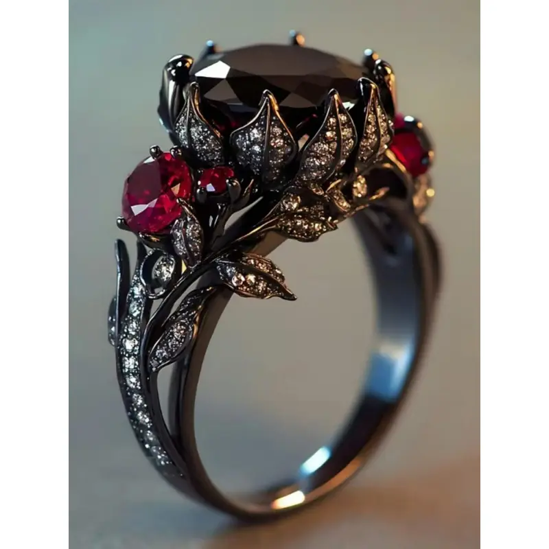 Women's Gothic Floral Artificial  Cubic Zirconia  Ring, Dark Aesthetic Ring, Jewelry Ring, Exquisite Ring, Wedding Engagement Party Jewelry Gift, 1 Piece Fashionable Women's Accessory, Fashionable Jewelry Accessory, Floral Design, Gothic Aesthetic