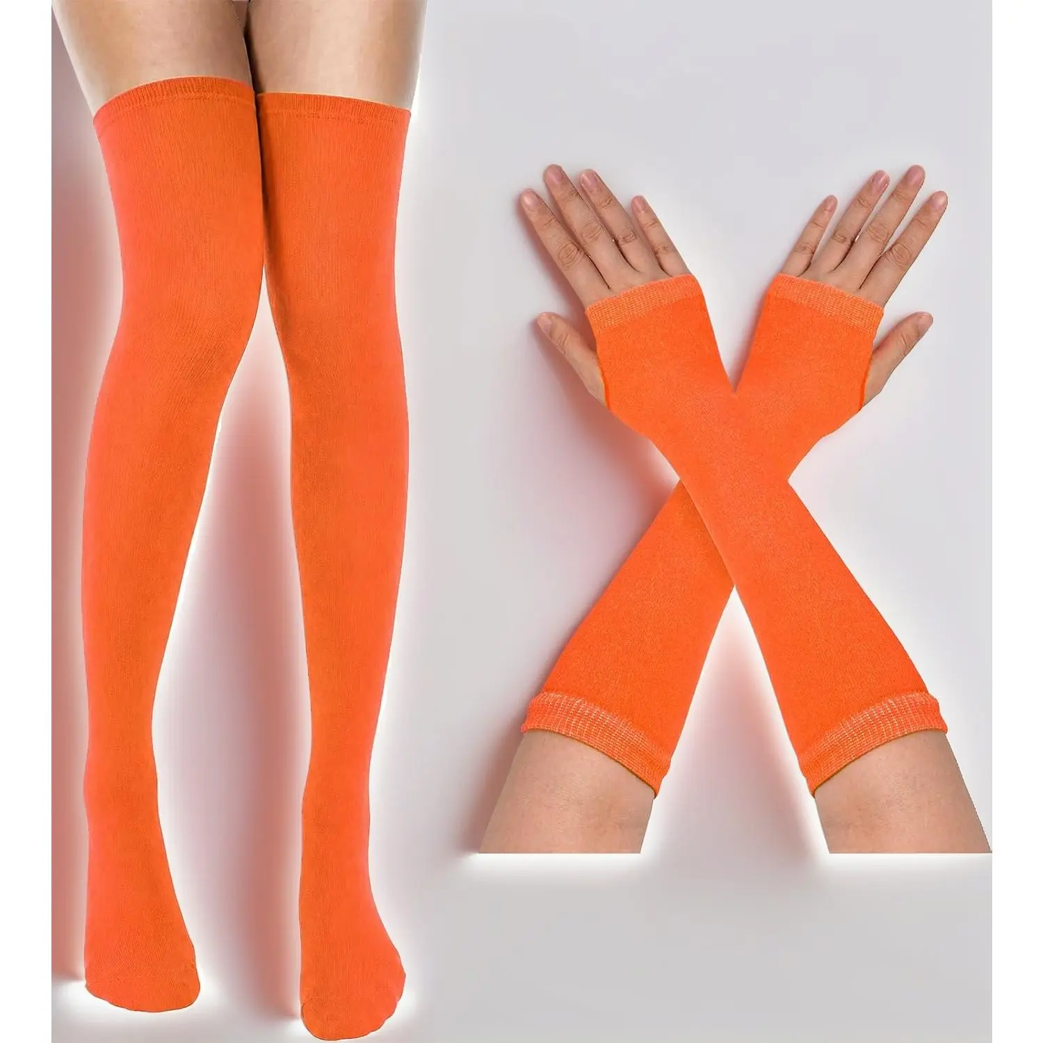 Women Striped Thigh High Socks and Fingerless Gloves Set |   for Cosplay Costumen