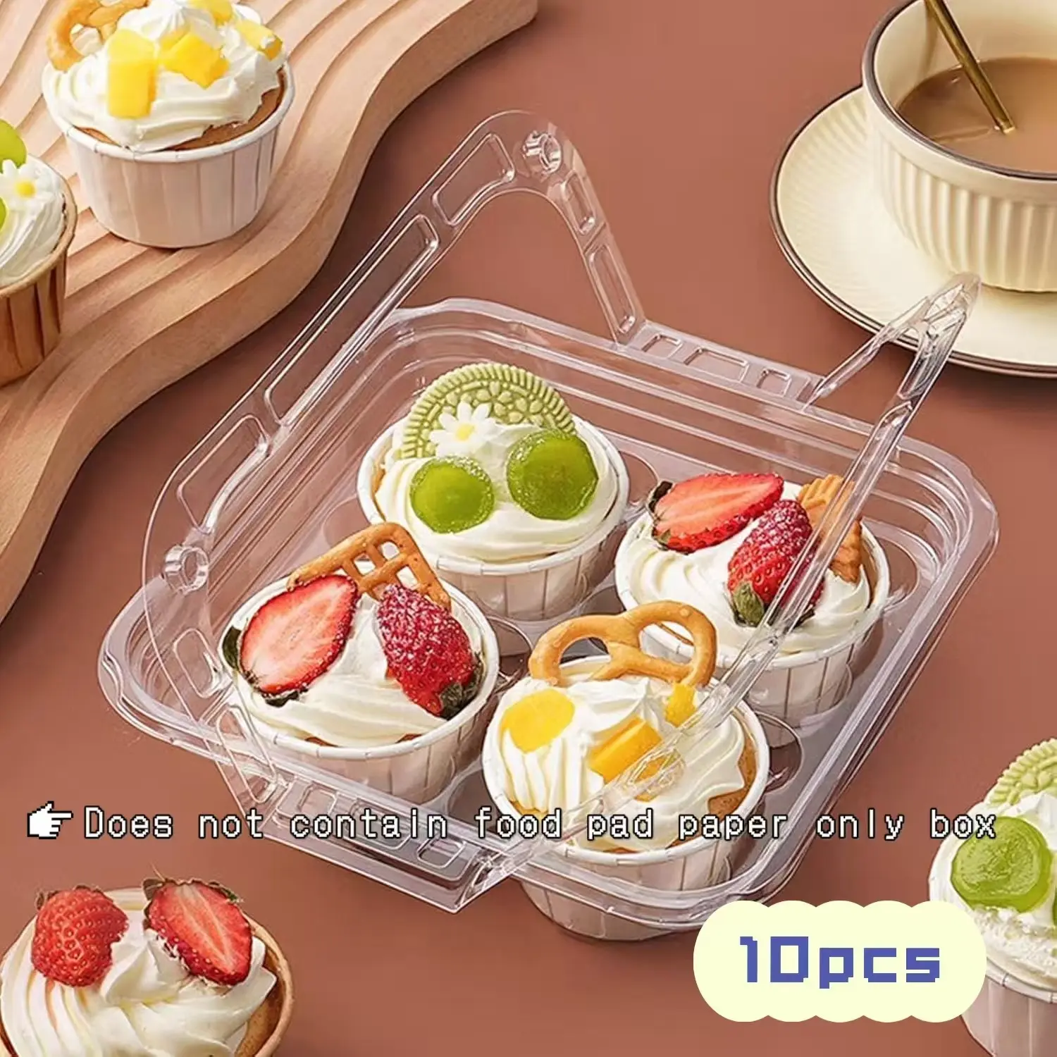 10-Pack Transparent Plastic Cupcake Containers, 4-Compartment Cake Holders with Lids, BPA-Free Bakery Supplies, Ideal for Dessert Display, Bakeware