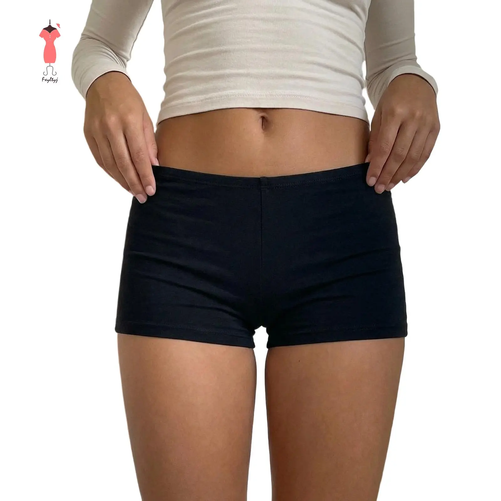 Women’s Solid Color Micro Shorts Casual Elastic WaistFit Skinny Shorts Lounge Shorts Fabric Womenswear