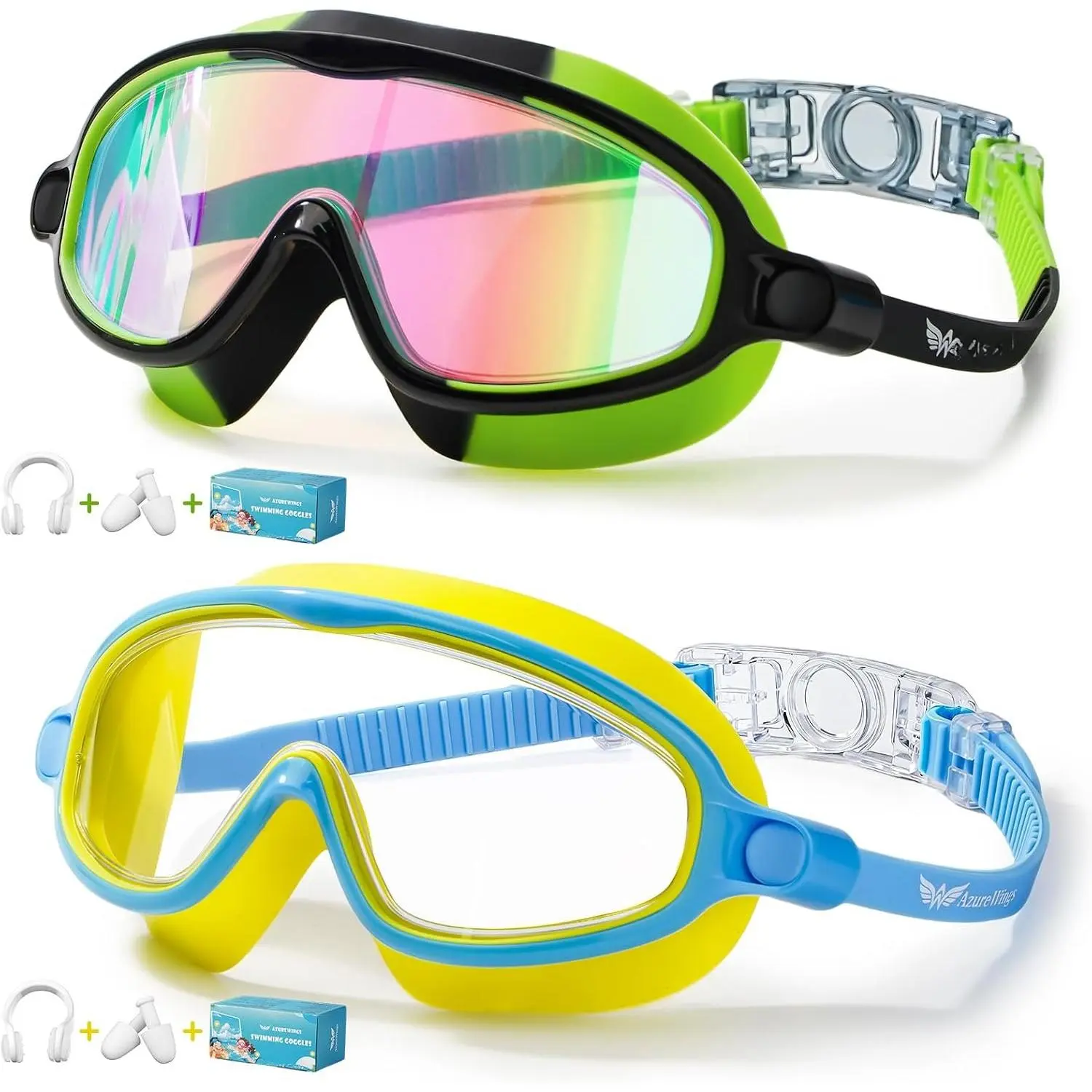 2 Pack Swim Goggles for , No Leak Anti-Fog Anti-UV Swimming Goggles for Boys Girls  4-14