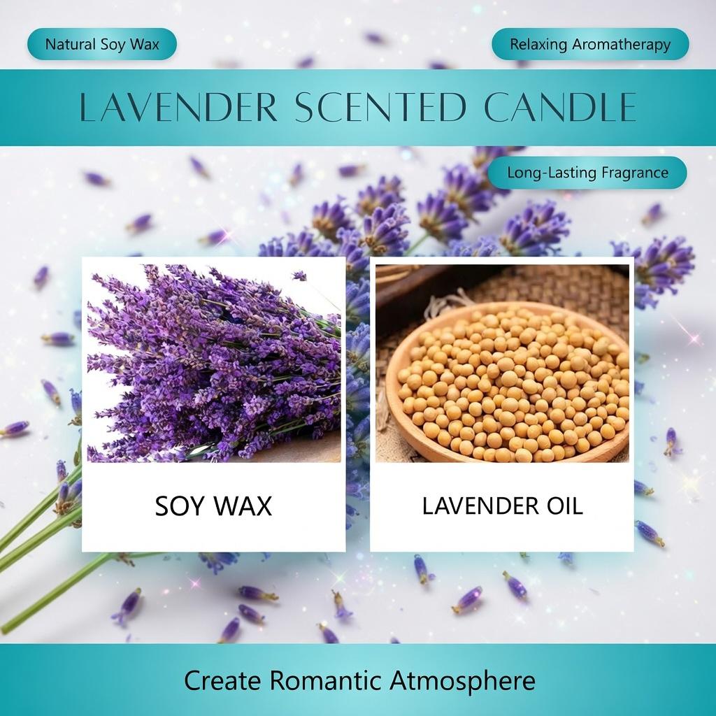 Elegant Lavender Scented Candle - Long Lasting Aromatherapy Candle, Fresh Delicate Fragrance, Romantic Relaxing Atmosphere for Daily Home Use
