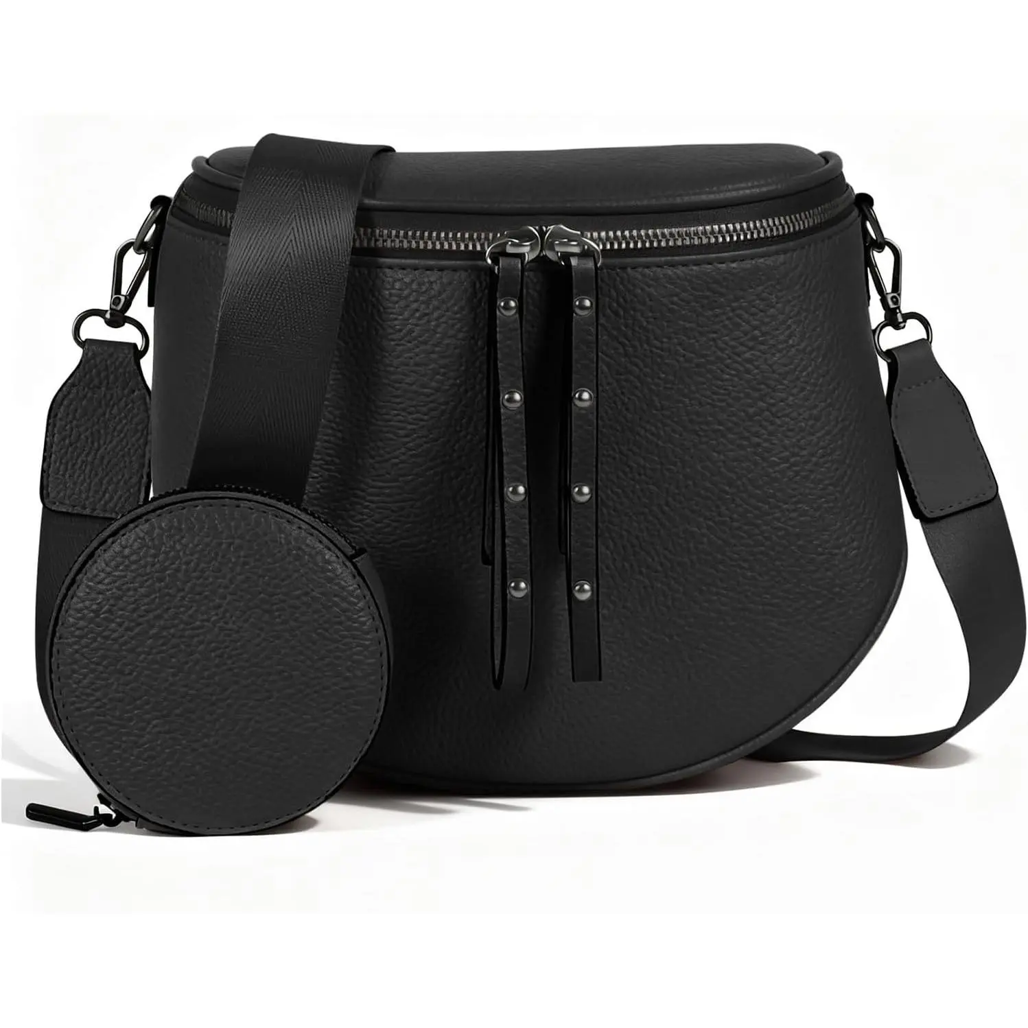 Women's Large Modern Vegan Leather Crossbody Bag - Adjustable Strap, Zipper Closure, Multi-Pockets, Attached Purse, Bum Bag Functionality