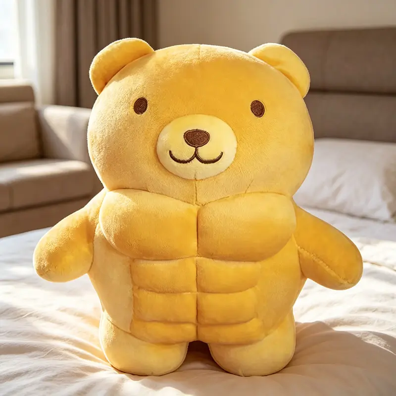 1pc 11.81inch/11.8 INCHES Cute Big Muscle Teddy Bear Stuffed Animals Toy Funny Plush Pillow Adorable Soft Plushie Lion Animal Dolls Christmas Creative Holiday Birthday Gifts