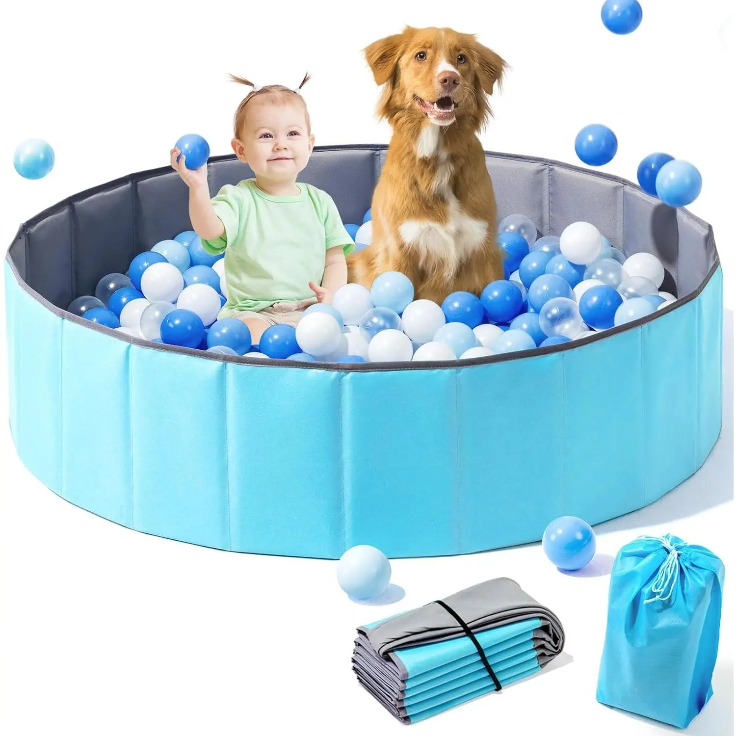 Large Ball Pit for Toddlers - 44in Baby Ball Pool with Playmat, Holds Over 1000 Balls, Foldable Play Pit for Kids Dogs Indoor and Outdoor Games, Party Toys Gifts, Balls Not Included (Blue)