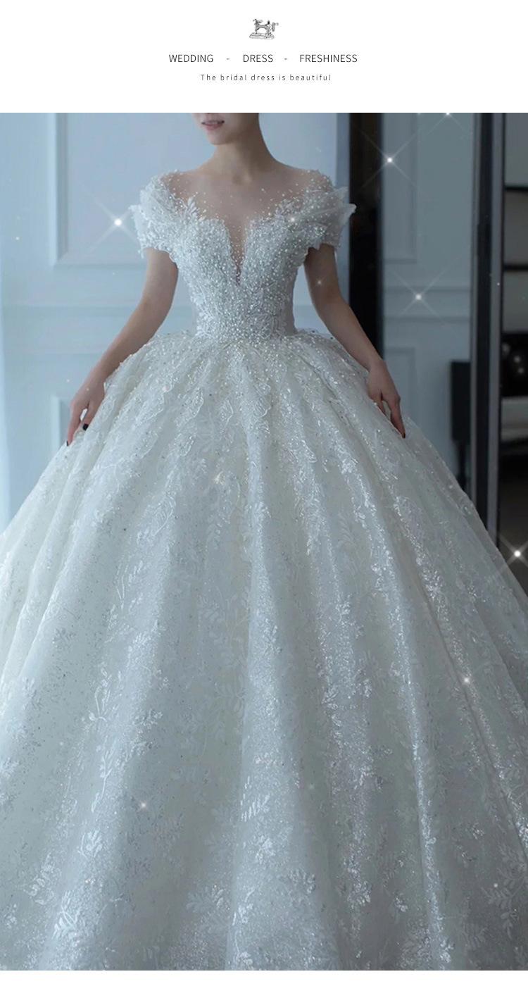 2026 New Arrival Main Wedding Dress – French Luxury Heavy Embellished Train, Princess Style for Petite Bride & Maternity, High-End Textured Gown