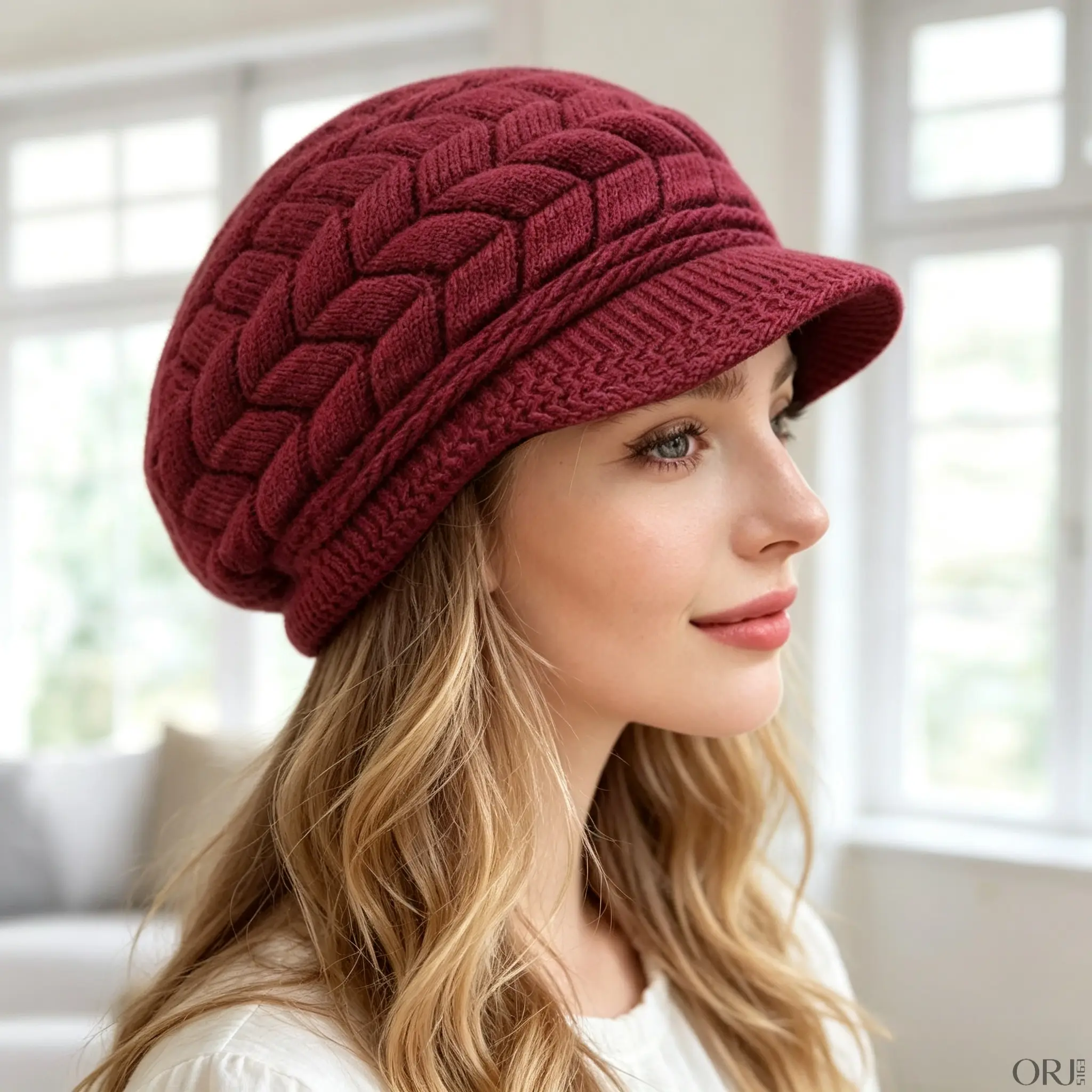 Women's Winter Slouchy Cable Knit Beanie Hat, Chunky Yarn Thick Bonnet‑Style Knit Hat With Warm Ear Flaps for Cold Weather