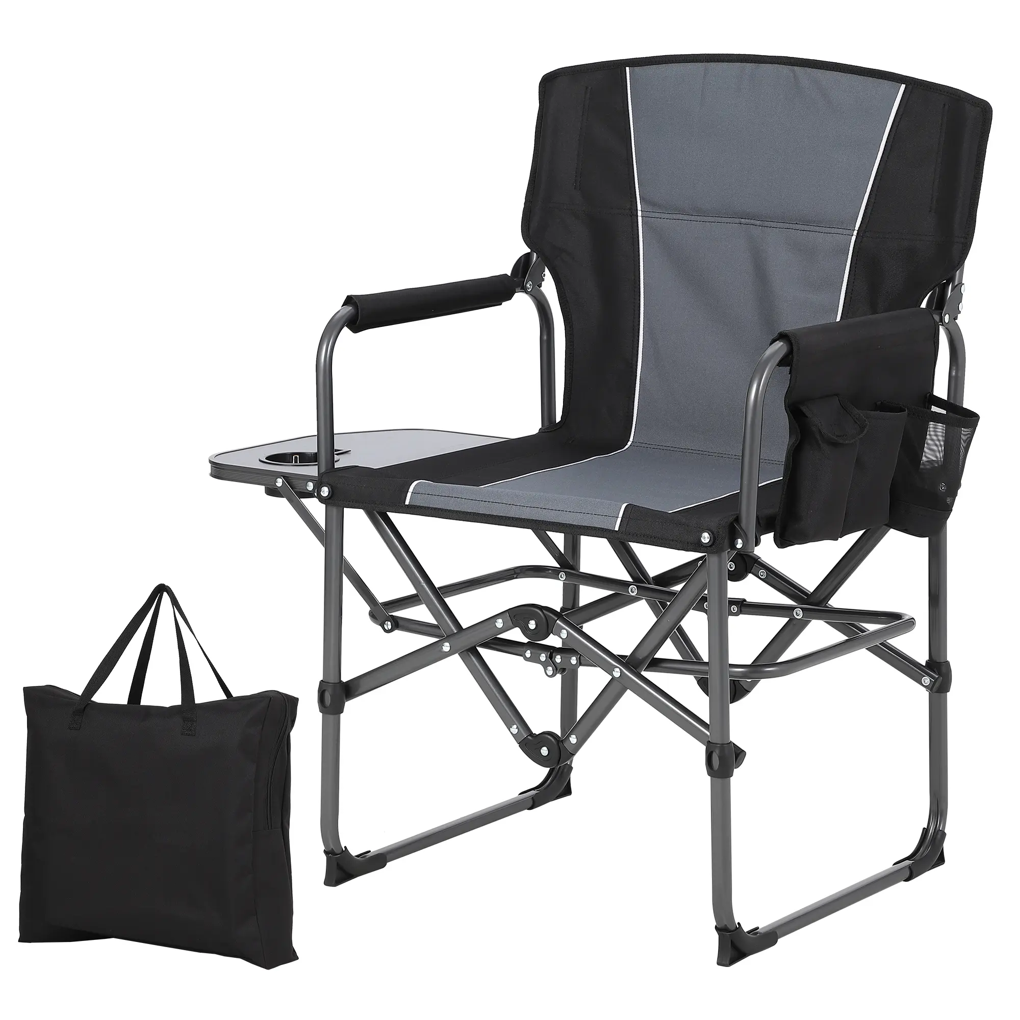 Heavy Duty Oversized Folding Directors Chair for Adults - 400lbs Capacity Portable Folding Chair Living Room Furniture with Side Table, Storage Pocket, and Pouch for Outdoor Lawn Use
