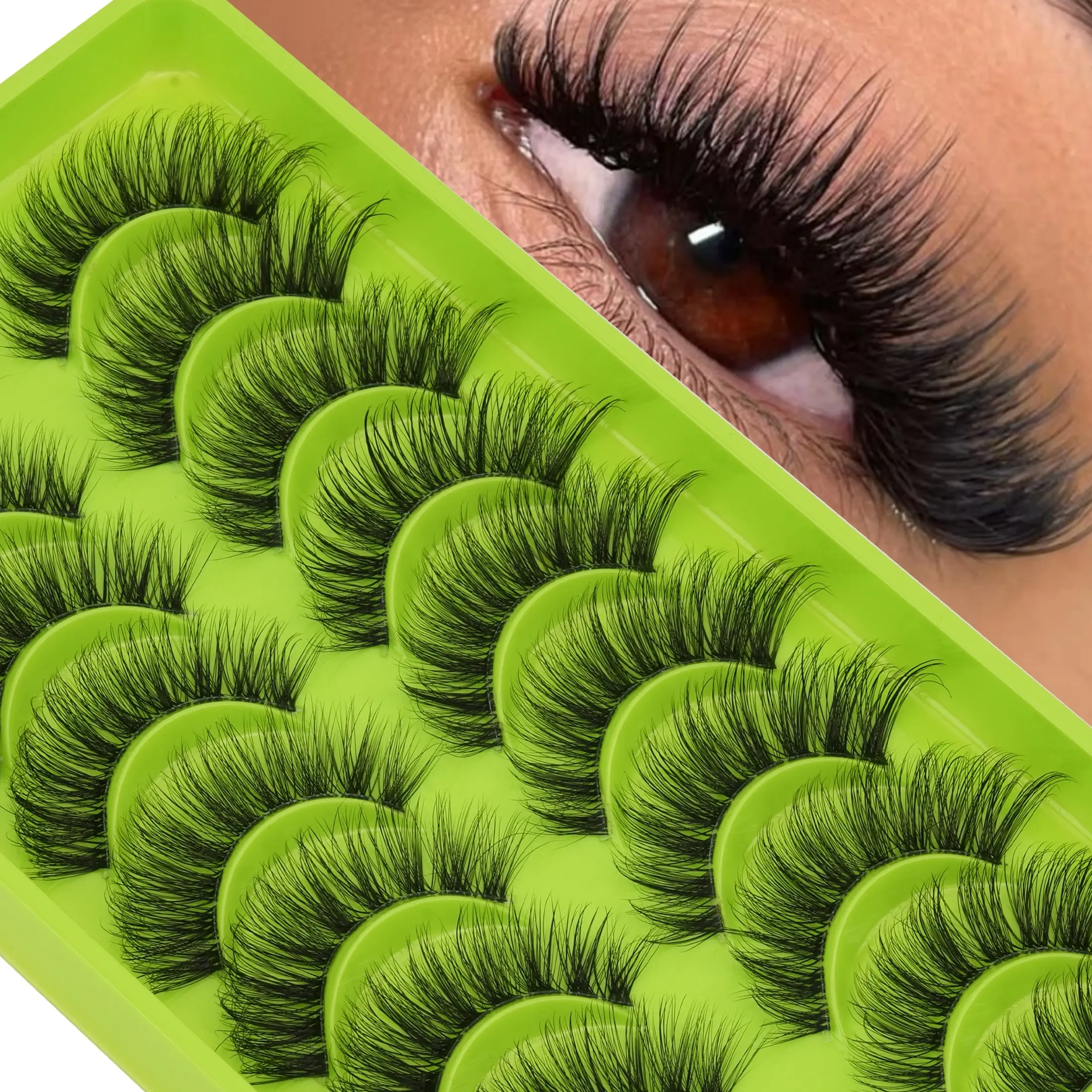 10 Pairs Cat Eye False Lashes, Transparent Stem Invisible Design, Soft Fluffy Fake Lashes, Natural Look, Makeup Tool for Lash Extension