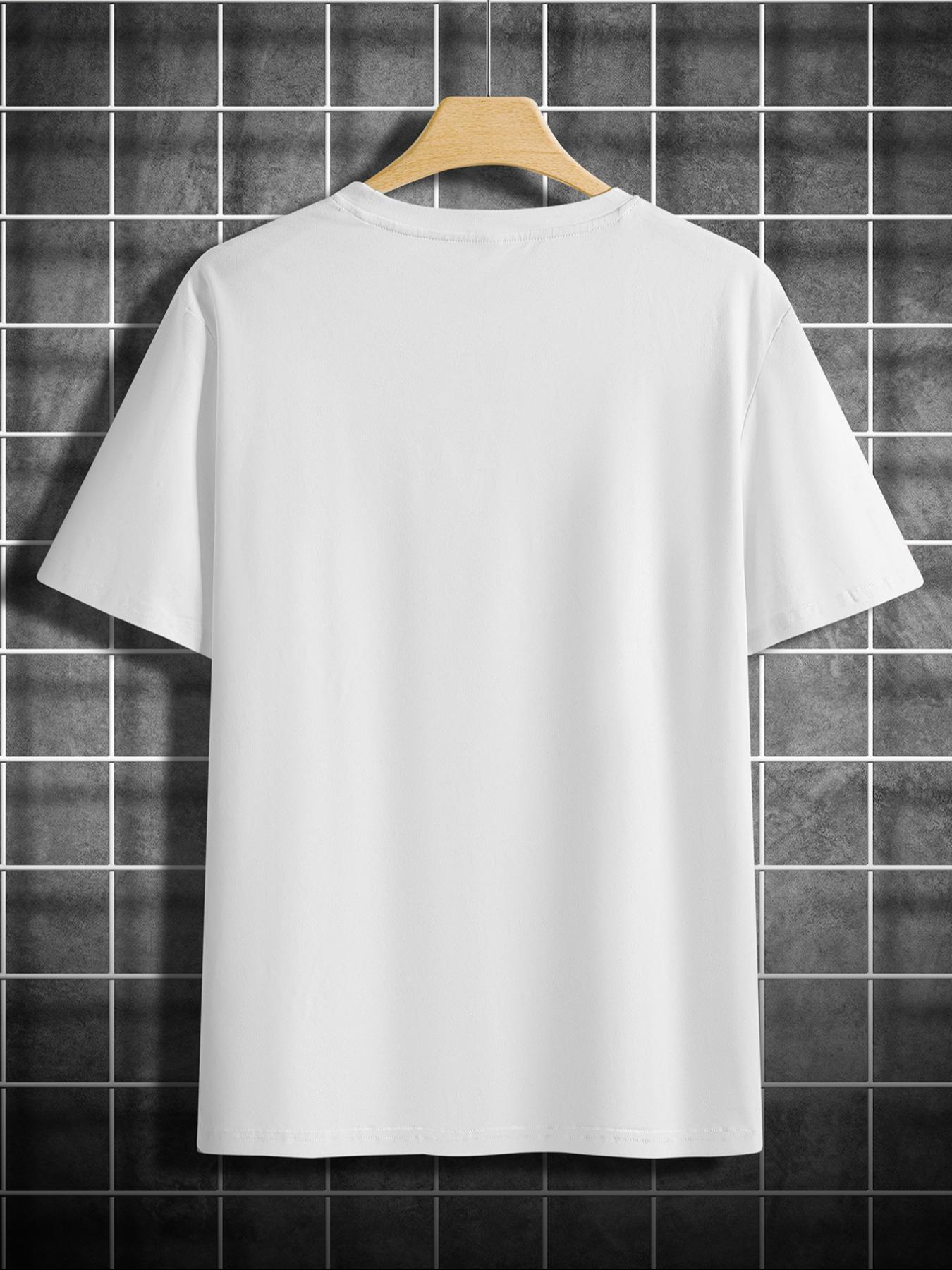 Men's Lion & Jesus Print Casual Graphic Design Round Neck Tee, Regular Fit Casual Short Sleeve Crew Neck T-Shirt for Summer, Fashion Men's Top for Daily Wear, Tropical