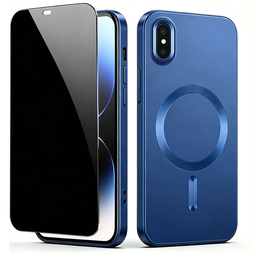 Magnetic for iPhone X XS XR XS MAX Case Slim Shockproof Matte Metallic Lustre Phone Case with Tempered Glass Screen Protector