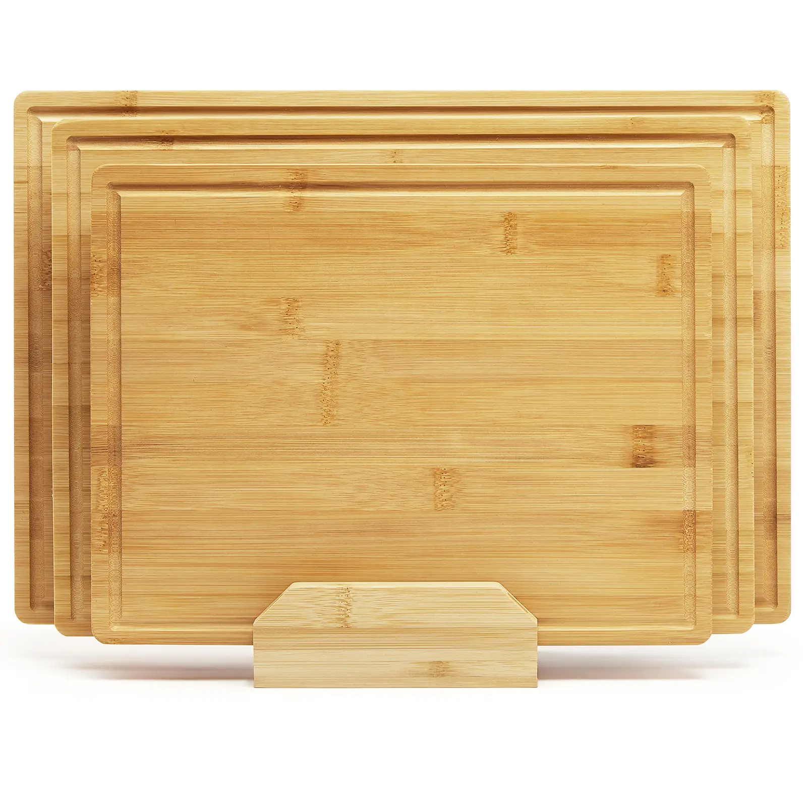 3‑Pack Premium Wooden Cutting Board Set With Storage Holder, Multi‑Size Kitchen Chopping Boards With Juice Groove and Integrated Handles, Suitable for Meat, Veggies and Charcuterie Serving