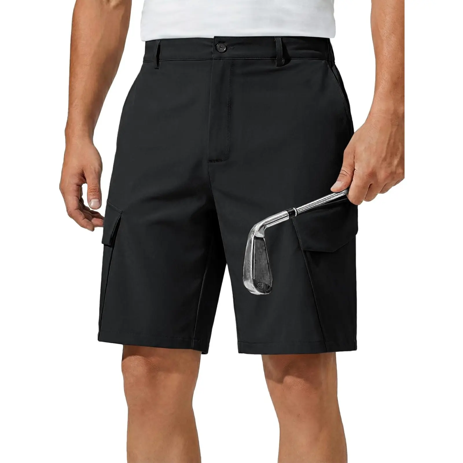 Aoysky Mens 9" Golf Shorts Quick Dry Stretch Lightweight Elastic Waist Work Hiking Summer Dress Shorts with 4 Pockets