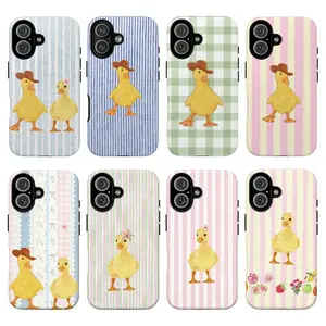 Cowboy Duck iPhone Case, Cute Western Duck Phone Cover, Aesthetic Blue Stripe Design, Compatible with iPhone 17 16 15 14 13 12 11 Pro Max Plus Air XS X XR