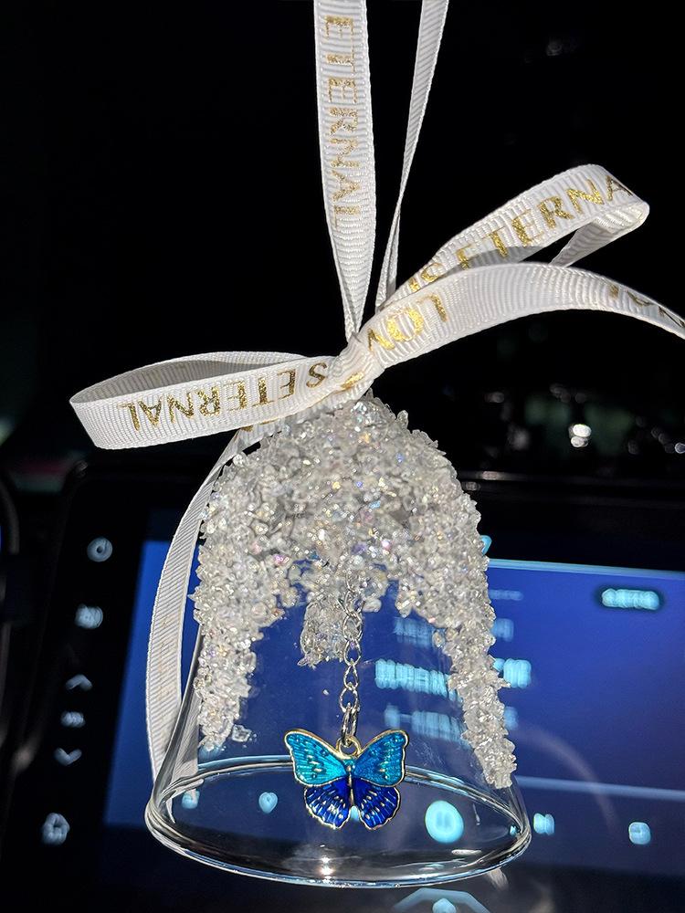 Sparkling Crystal Bell Car Hanging Ornament, Butterfly/Star Design Car Rearview Mirror Decor, Gift for Women
