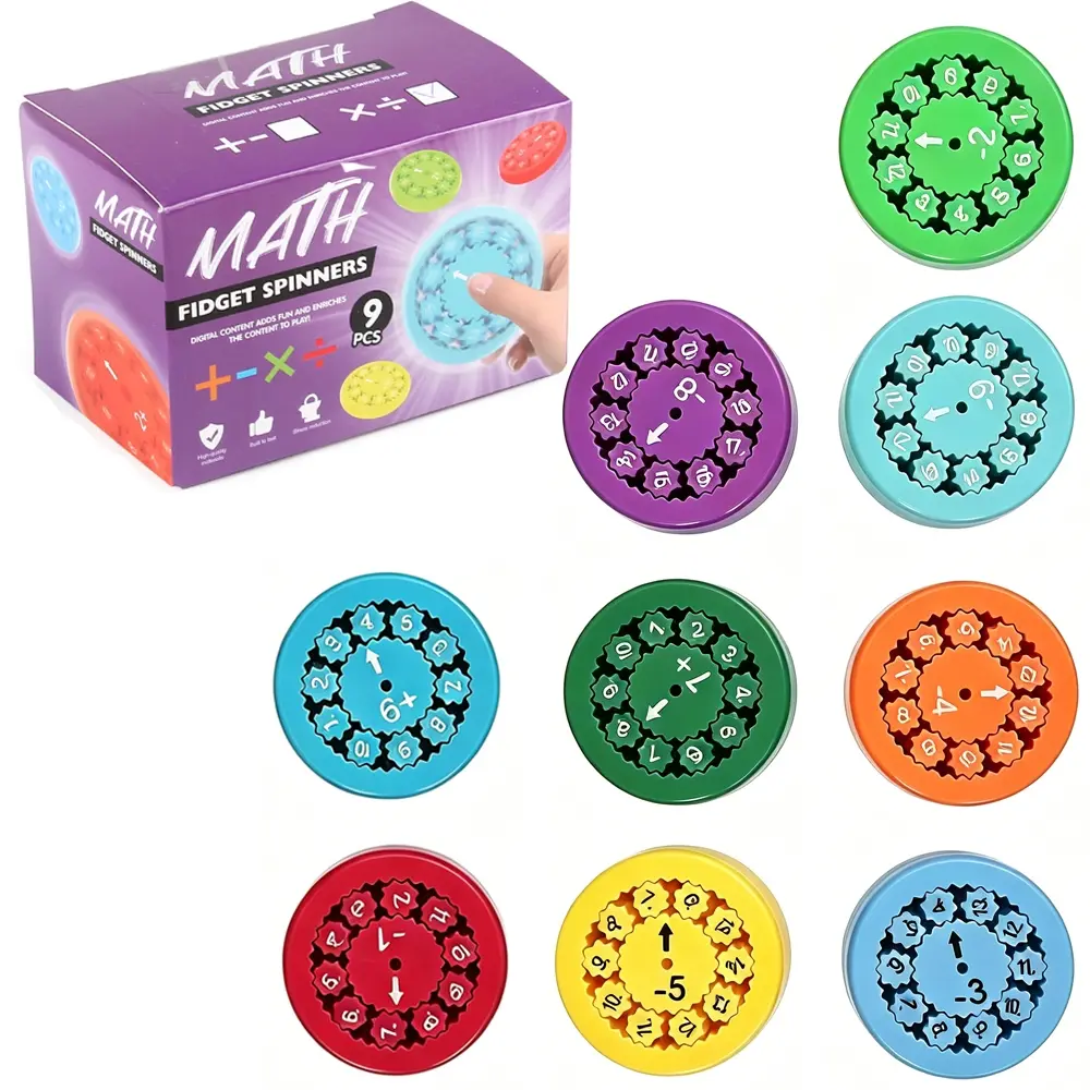 9 Pcs Math Fidget Spinners, Multiplication & Division Learning Toys for Kids, Hands-On Math Manipulatives Games for Classroom Must Haves, Teacher Supplies, Home School & Travel Prizes
