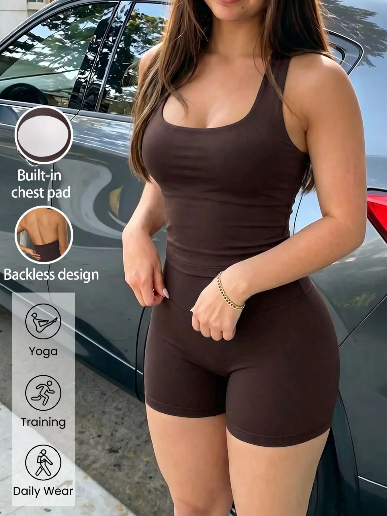Women's Sporty Yoga Two-Piece Set, Halter Backless Yoga Activewear Jumpsuit, High Waist Sleeveless Workout Outfits, Breathable Fitness Gear, Workout Apparel