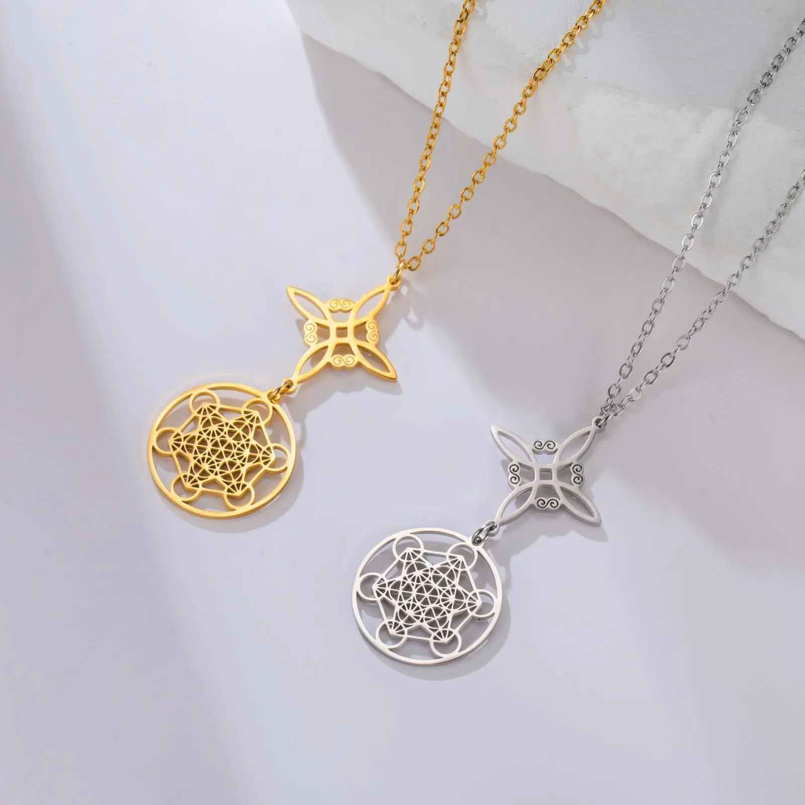 Cazador Stainless Steel Witch Knot Archangel Metatron Cube Pendant Necklace for Women Jewelry Amulet Necklaces Gift