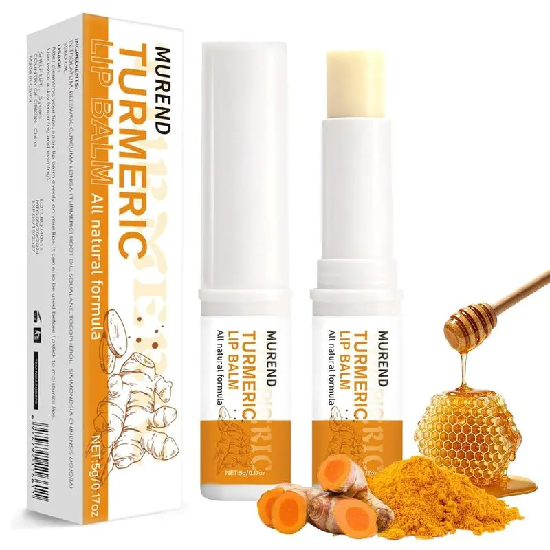 2PCS Turmeric Lip Balm for Smokers Dark Lip Treatment with Turmeric oil, Help Fade Lip, Lip Exfoliator, Long-Lasting Natural Balm Moisturize & Nourish Dry, Cracked, Dull, Reduce Fine Lines Lip