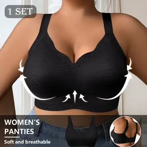 QUASTI Women's V-Neck No Underwire Bralette, Soft Seamless T-Shirt Bra, Solid Color Push Up Full Coverage Lounge Bra, Stretchy Full Figure, Plus Size