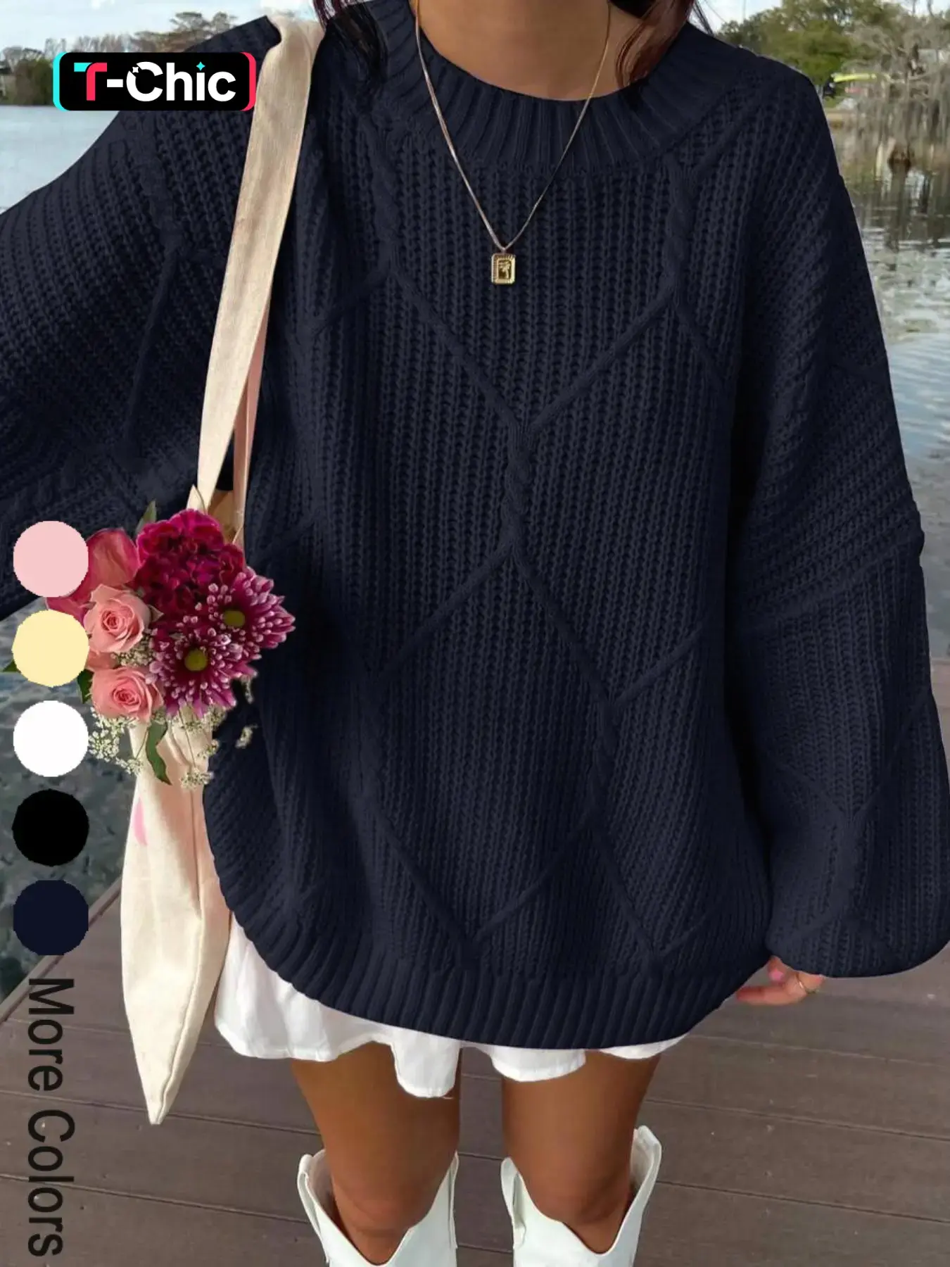 Warm And Cozy Women's Oversized Loose Solid Color Long Sleeve Round Neck Thick Knit Casual Sweater