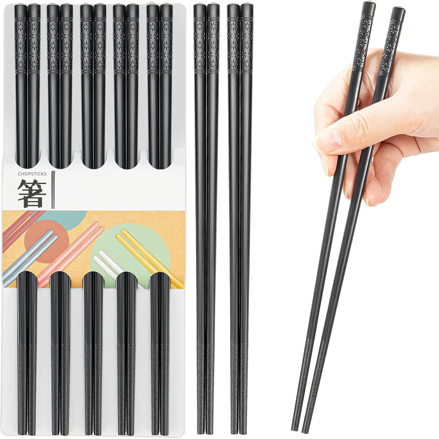 5 Pairs  Chopsticks, 9.5 Inches Fiberglass